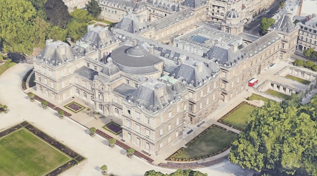 A picture of the 3D model of the Luxembourg Palace on google earth